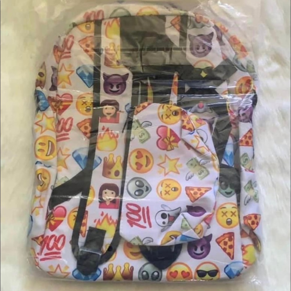 Emoji Cartoon Colorful Canvas Casual Retro Travel School Backpack & Pouch Set - Picture 7 of 7